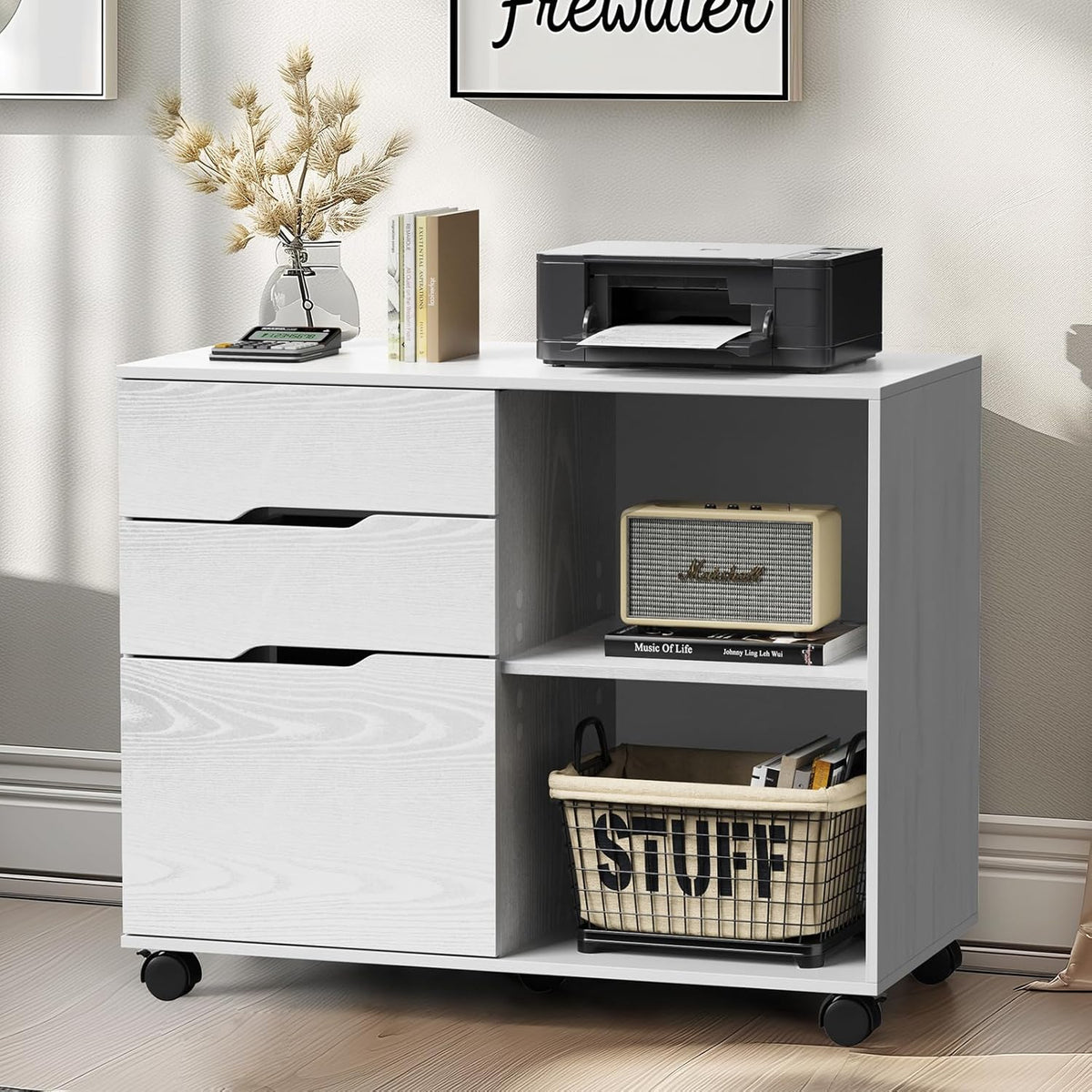 Lateral File Cabinet with 3 Drawers Rolling Filing Cabinets Under