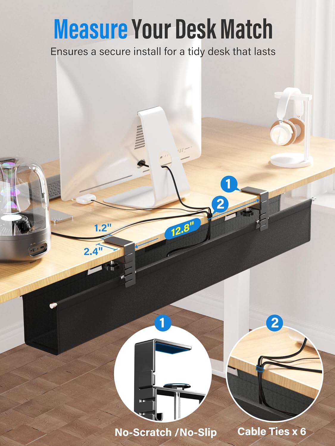 [Upgraded] Large Under Desk Cable Management Tray