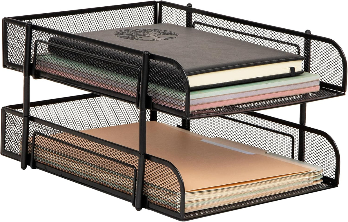 Stackable Paper Tray, Desktop Organizer, 2 Pcs, Black