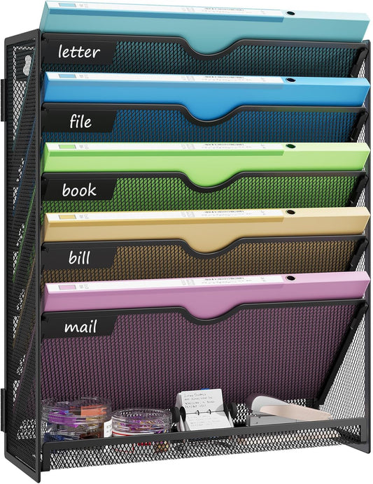 Hanging Wall File Organizer 6-Tier Wall Mount Mail Organizer & Desk