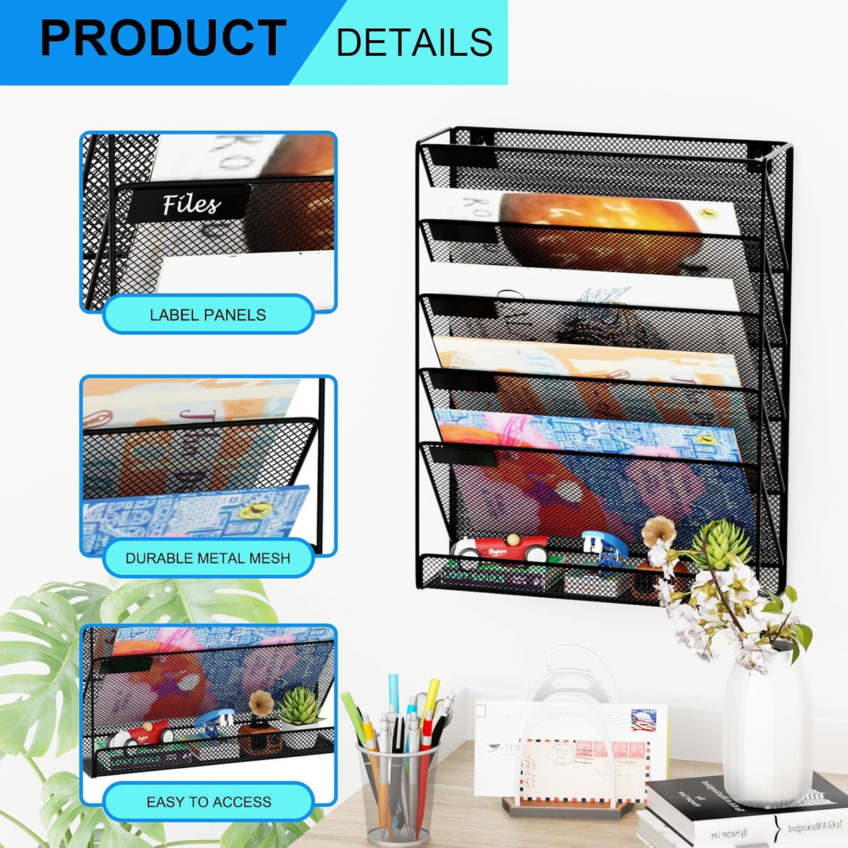Wall File Organizer Holder Mesh Hanging Paper Document Holder