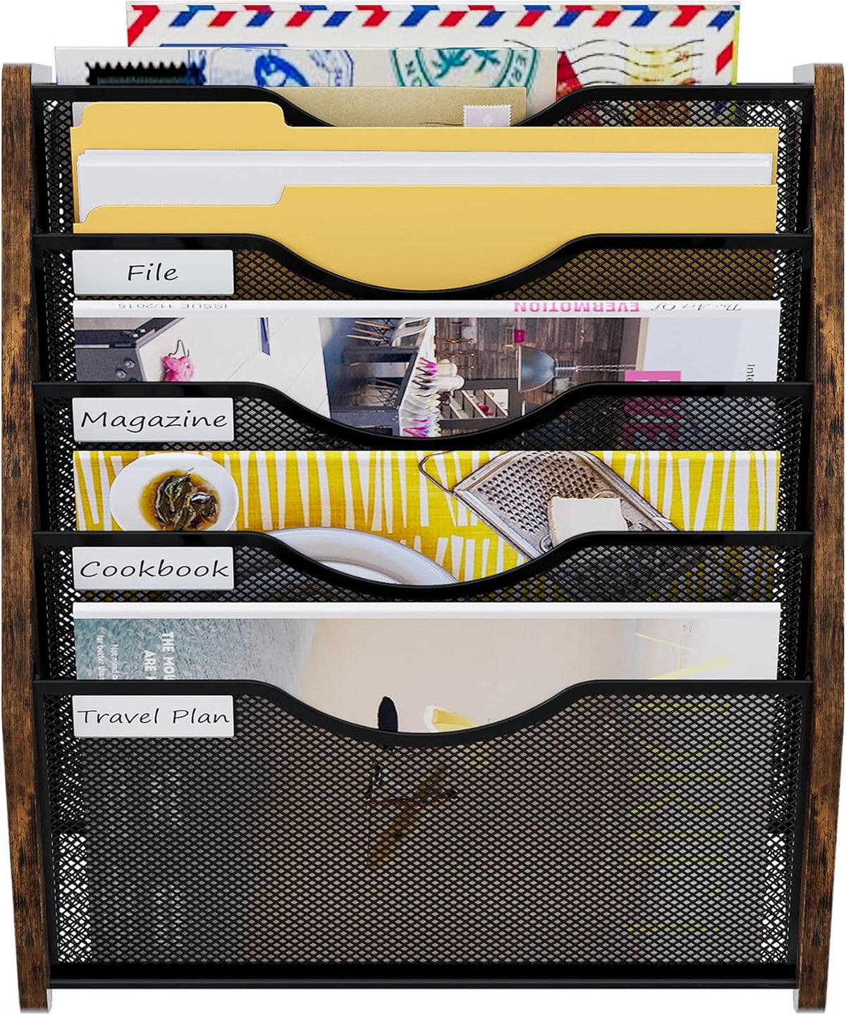 Wall File Organizer, 5 Tier Mesh Mail Organizer Wall Mounted