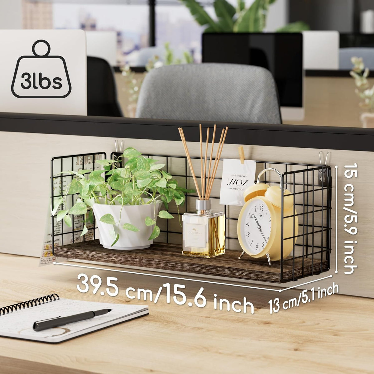 Floating Cubicle Shelf with Hooks