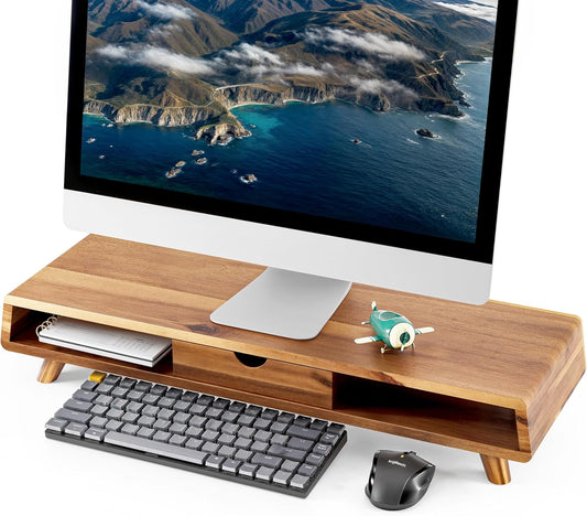 Acacia Wood Monitor Stand with Drawer