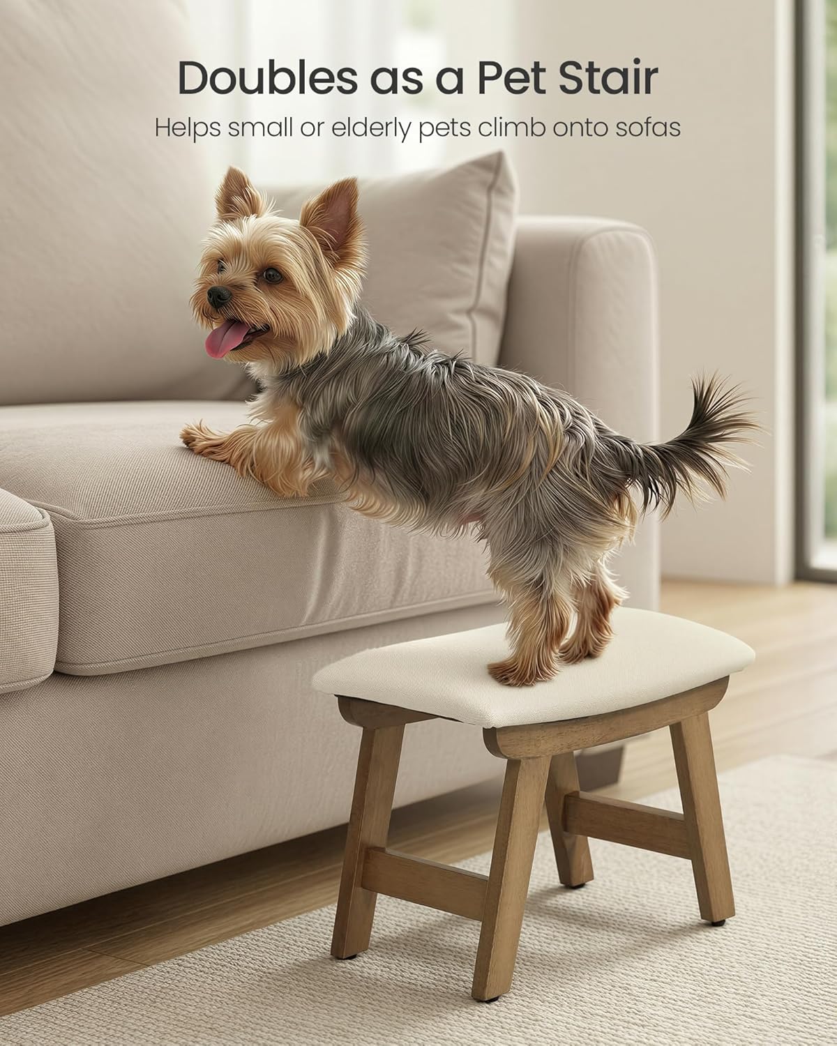 Foot Stool Ottoman, Padded Foot Rest Under Desk with Solid Wood Frame