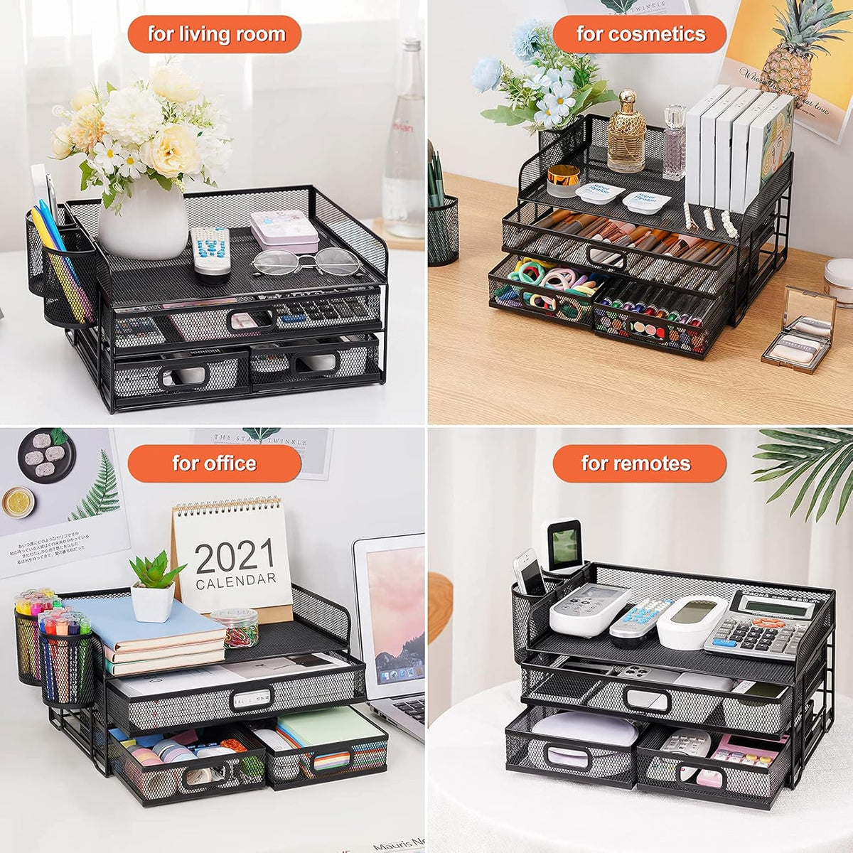 3 Tier Mesh Desk Organizer with Drawer