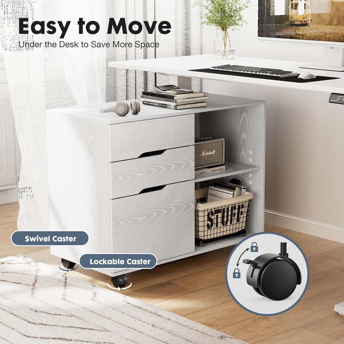 Lateral File Cabinet with 3 Drawers Rolling Filing Cabinets Under