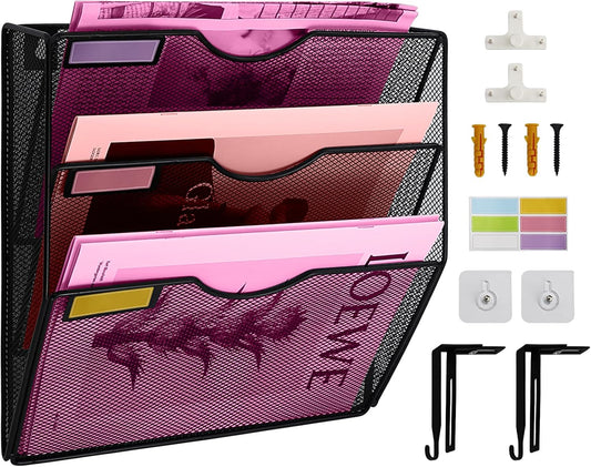 3 Pockets Mesh Wall File Holder Organizer Office Hanging File Folder