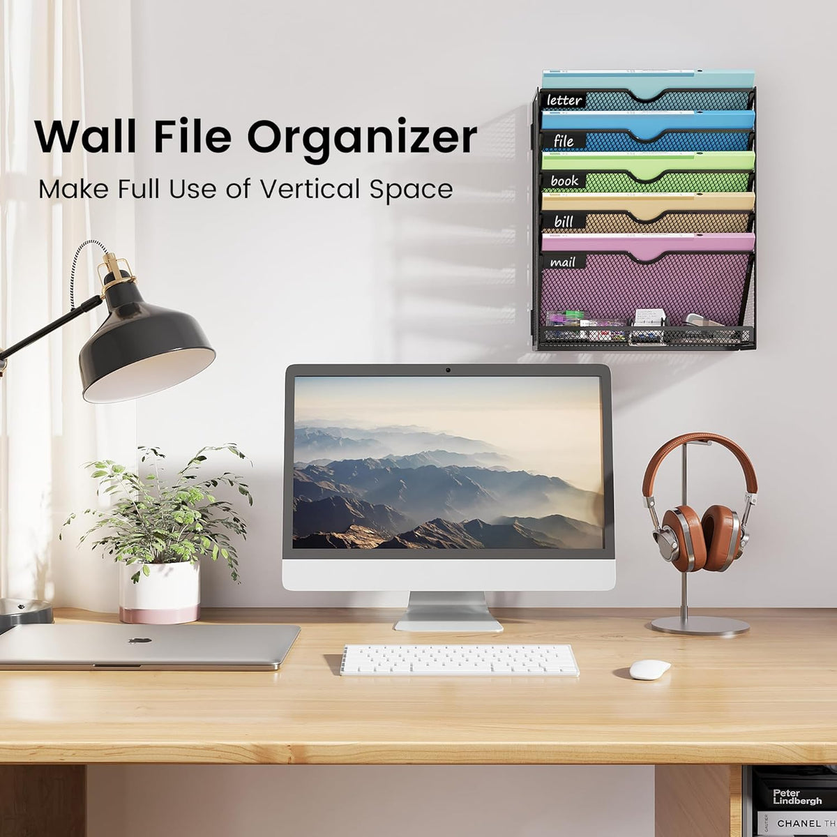 Hanging Wall File Organizer 6-Tier Wall Mount Mail Organizer & Desk