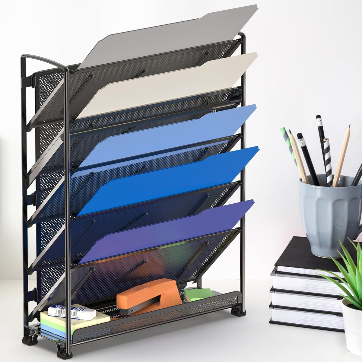 6-Tier Wall Mount Document Letter Tray Organizer, Black