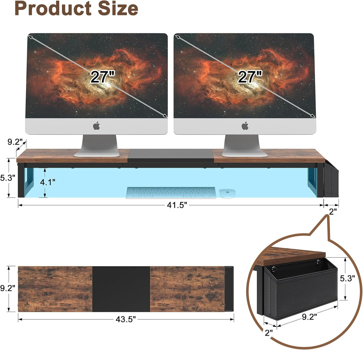 Dual Monitor Stand Riser, Brown, Wood