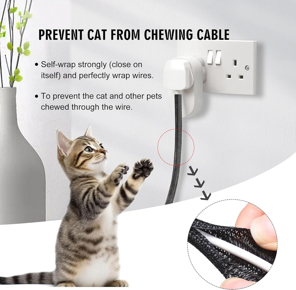 10ft - 1/2 inch Cord Protector Cable Sleeve Split Wire Loom Tubing for Power Cord Audio USB Cable, Cord Sleeve Cable Management for TV Computer, Cord Protectors from Pets Chewing, Black