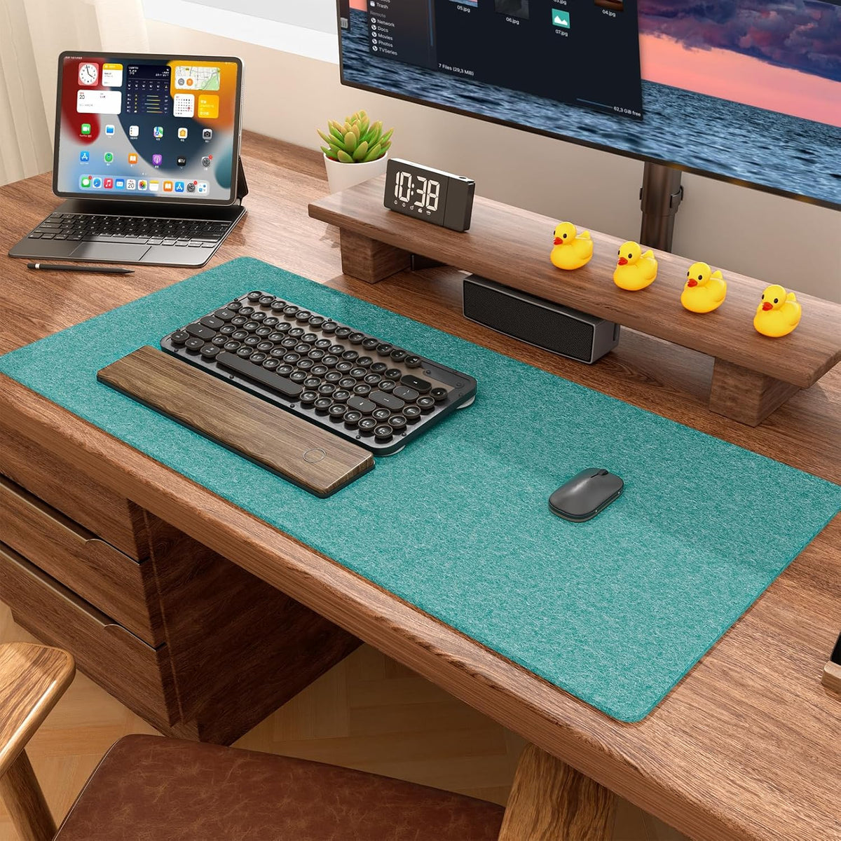 Felt Desk Mat, Minimalist Large Mouse Pad XL 31.5 x 11.8, Green