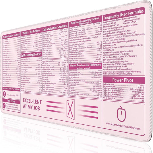 Excel Cheat Sheet Desk Pad, Pink