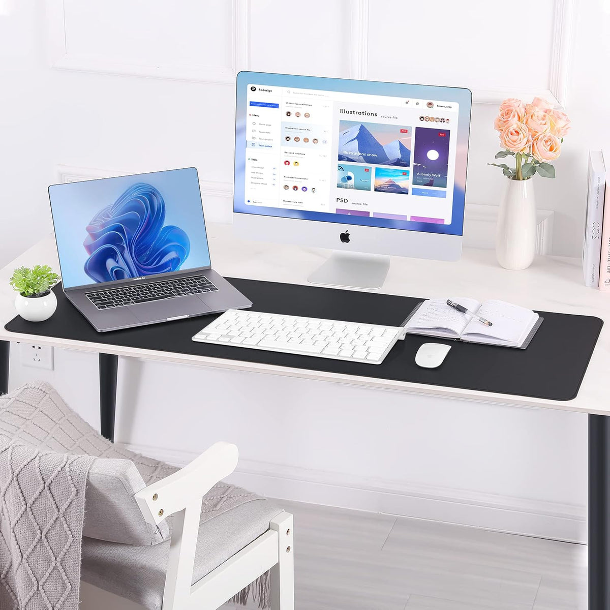 Large Desk Mat 47.2" x 17" Leather Desk Pad Protector with Natural