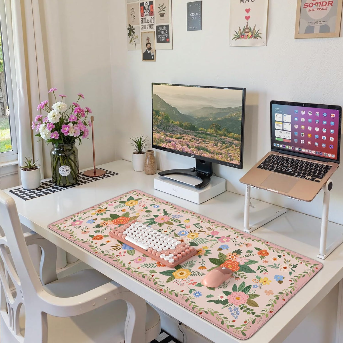 Large Pink Mouse Pad, Waterproof Cute Keyboard Mat