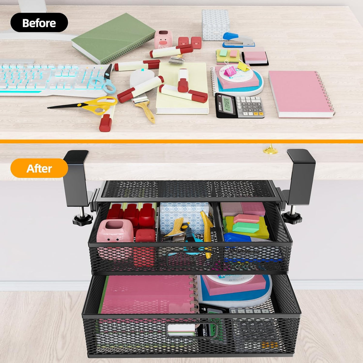 Under Desk Drawer Organizer No Drilling 2 Slide Out Drawer Under Desk
