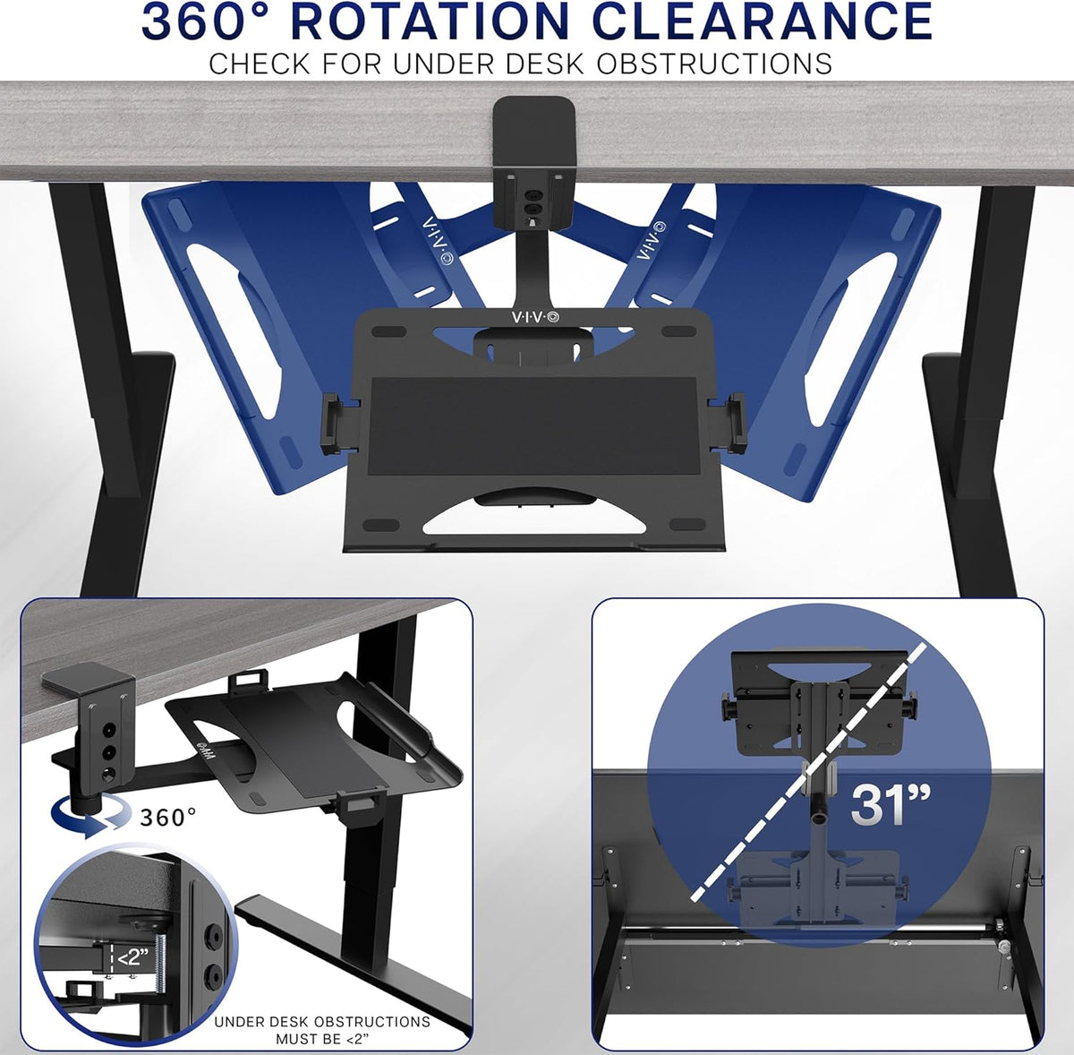 Clamp-on 12 x 9 inch Rotating Laptop Tray