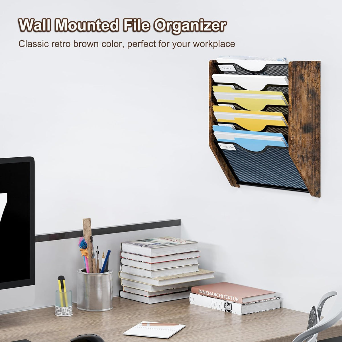 Wall File Organizer, 5 Tier Mesh Mail Organizer Wall Mounted