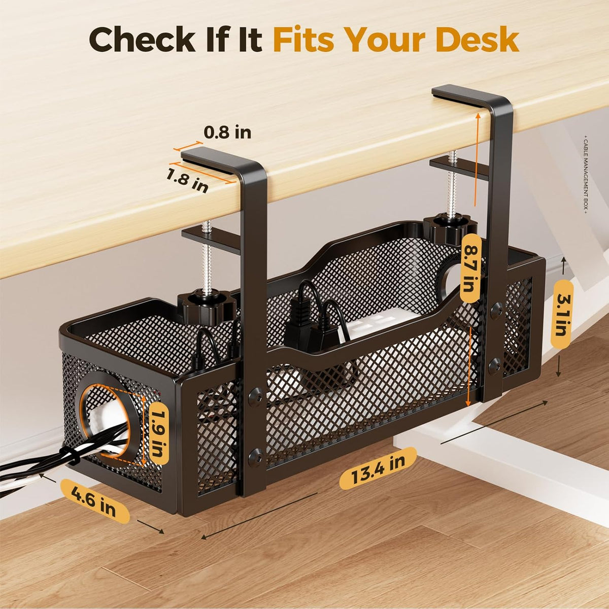 Under Desk Cable Management Tray Black