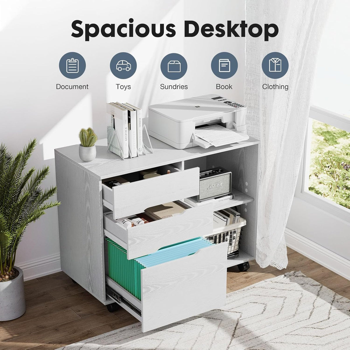 Lateral File Cabinet with 3 Drawers Rolling Filing Cabinets Under