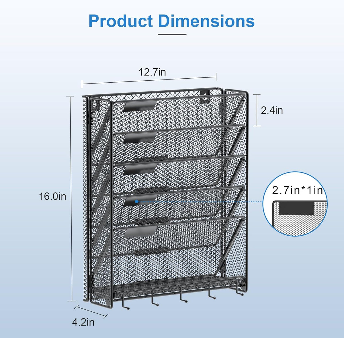 Hanging Wall File Organizer with Hooks, 6 Tier