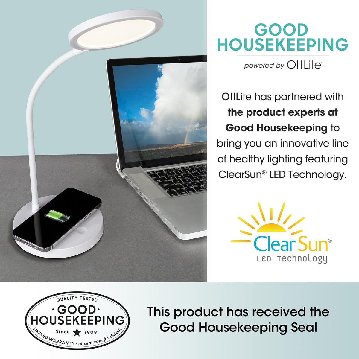 Good Housekeeping Circular LED Desk Lamp with Wireless Charging