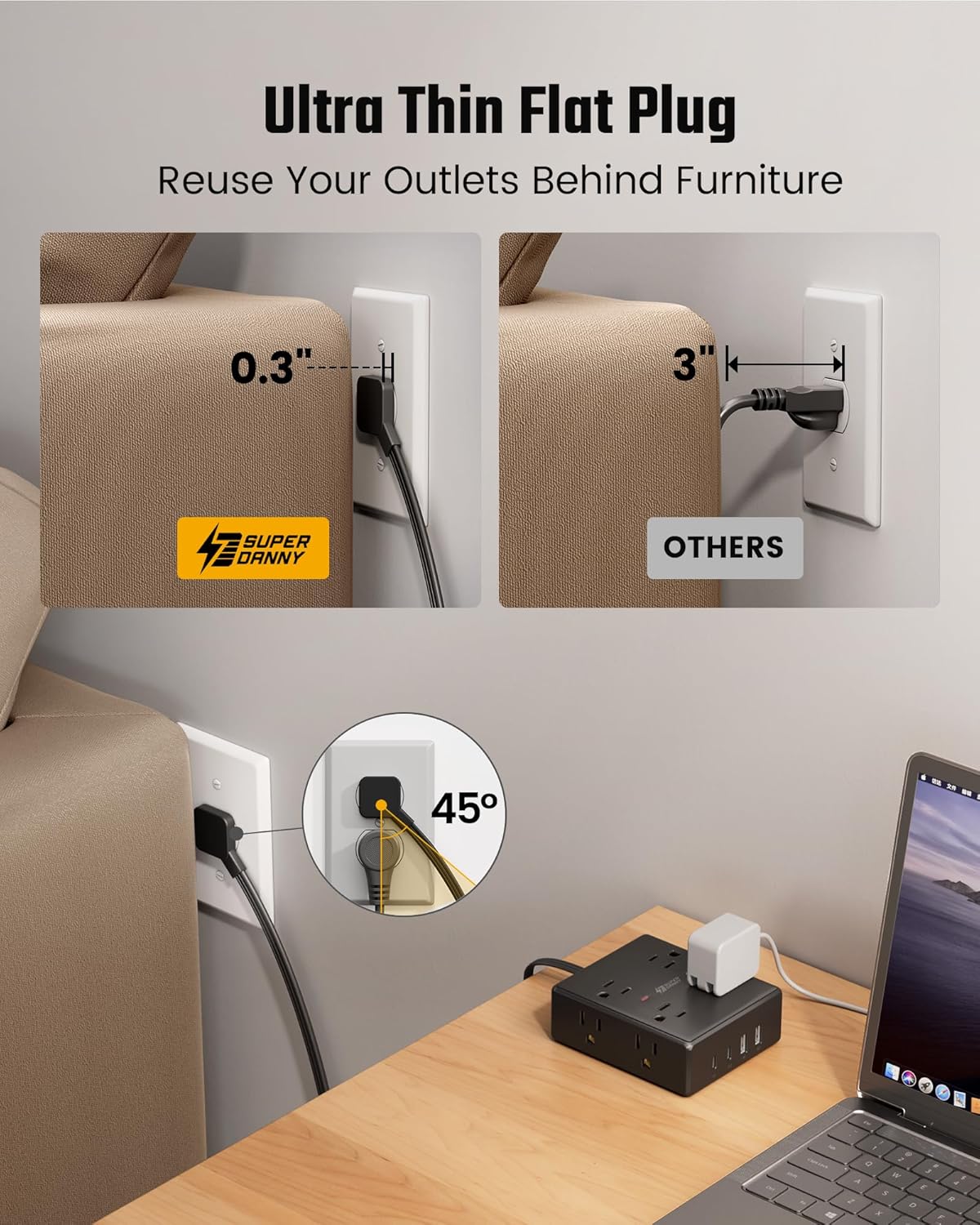 6Ft Extension Cord with Multiple Outlets