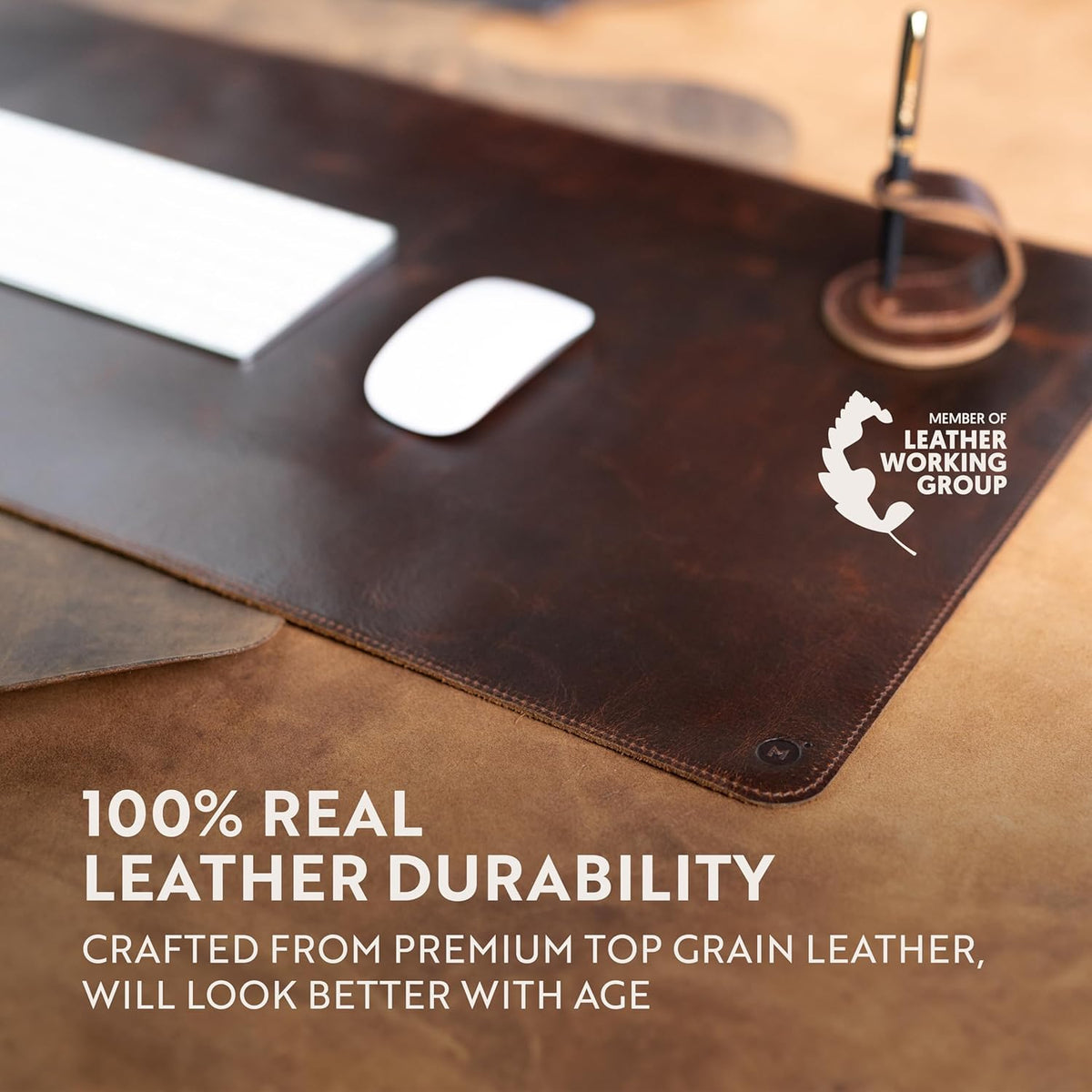 100% Genuine Leather Desk Pad with Ballpoint Pen Holder