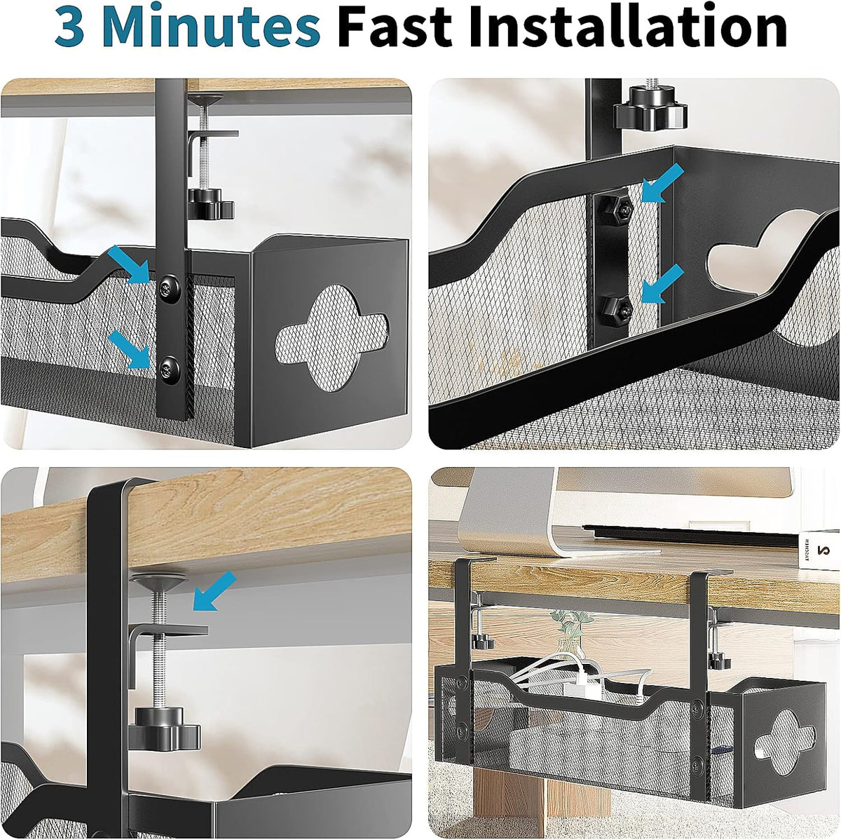 Under Desk Cable Management Tray No Drill