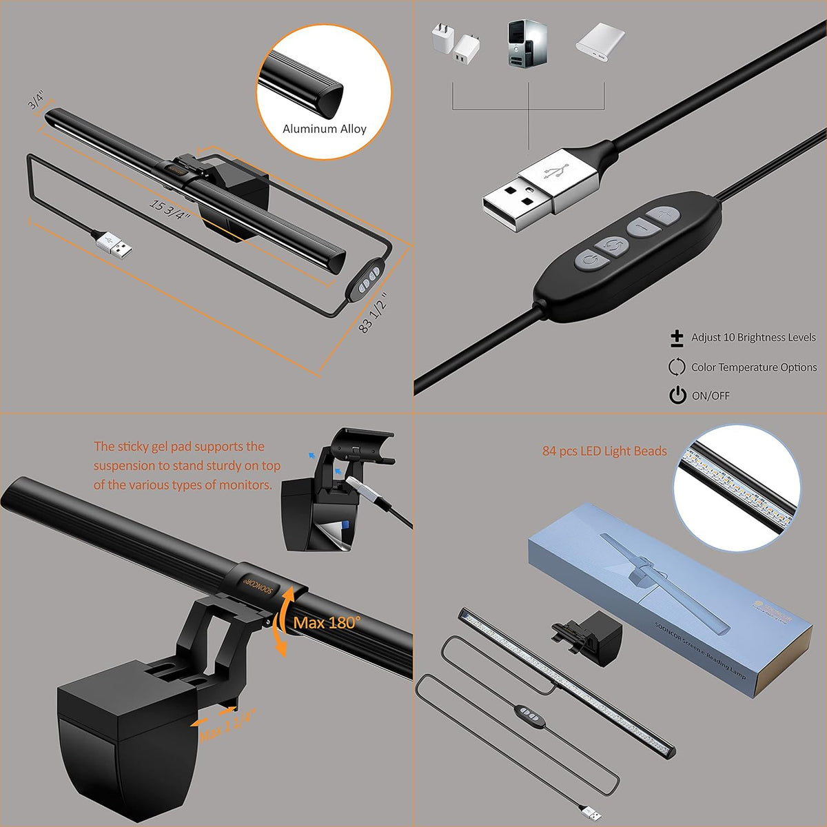 Computer Monitor Light Screen Light Bar e-Reading LED Task Lamp