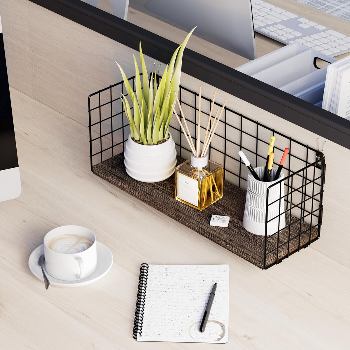 Floating Cubicle Shelf with Hooks