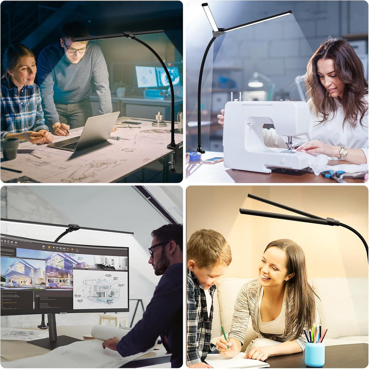 LED Desk Lamp, 31.5" Ultra Wide Double Head Architect Light with Clamp