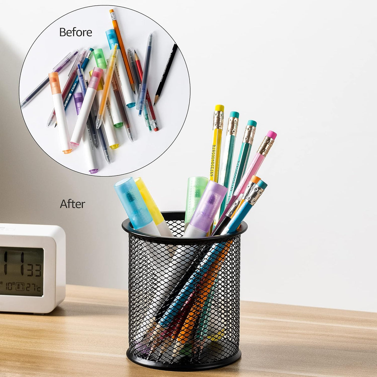 Wire Mesh Pen Holder, Pencil Cup Desk Organizer