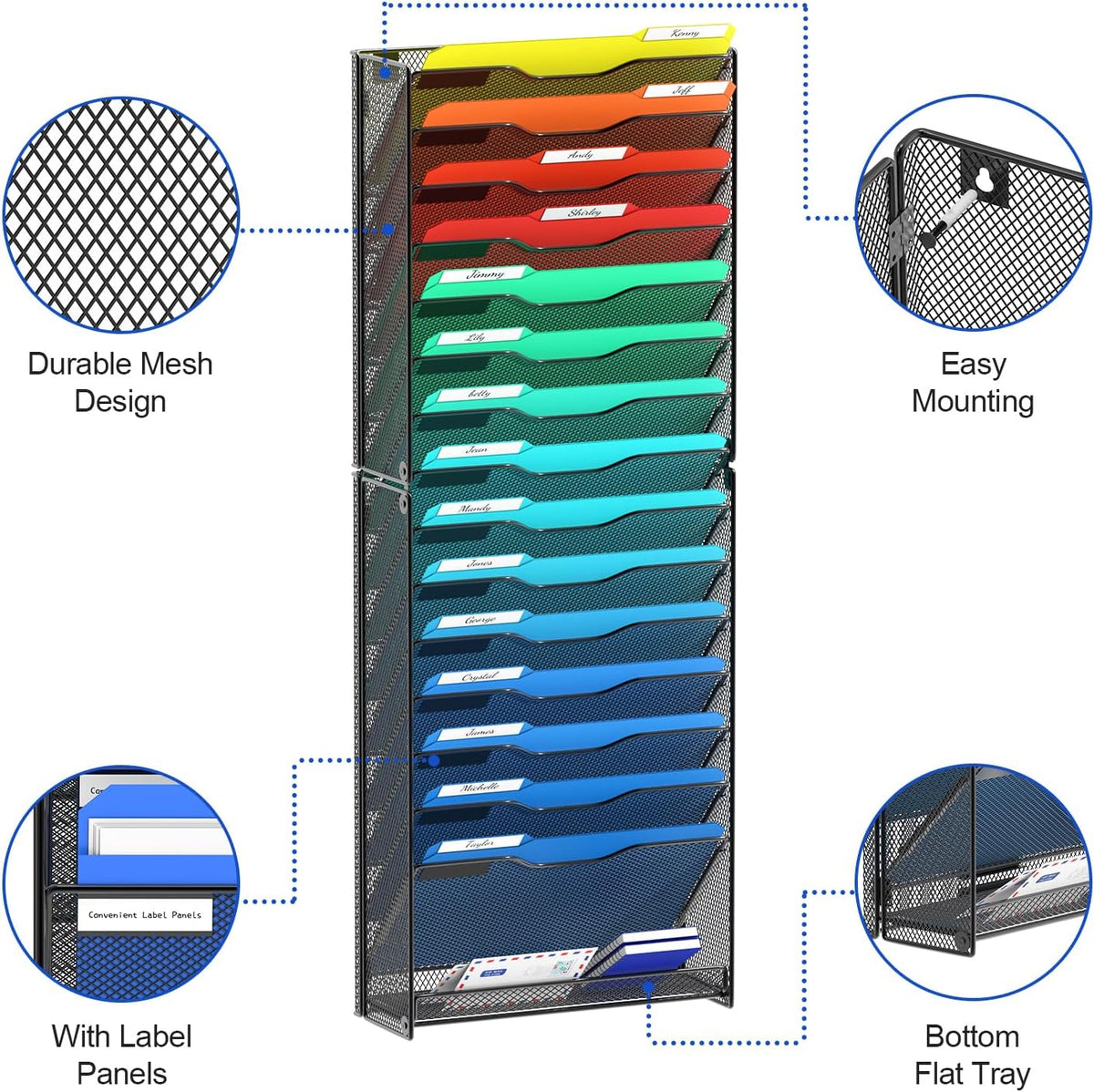 16 Tier Wall File Organizer Hanging Wall File Holder Wall Mount Paper
