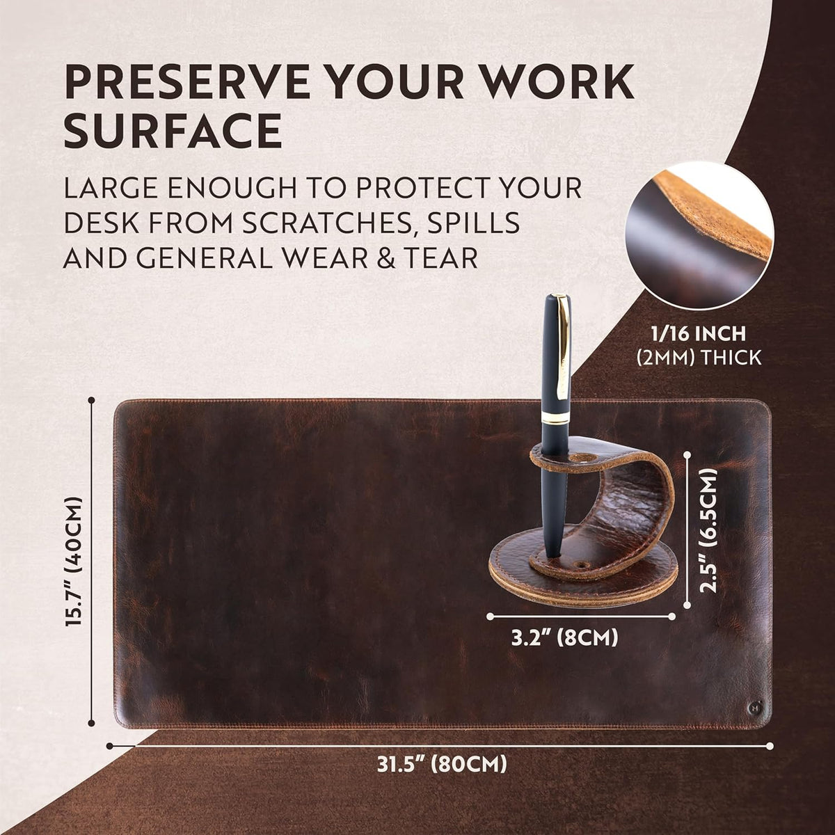 100% Genuine Leather Desk Pad with Ballpoint Pen Holder