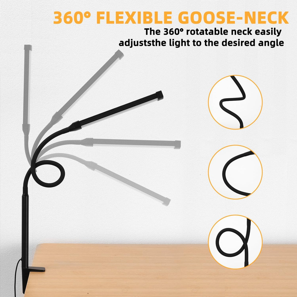 LED Desk Lamp with Clamp, Black