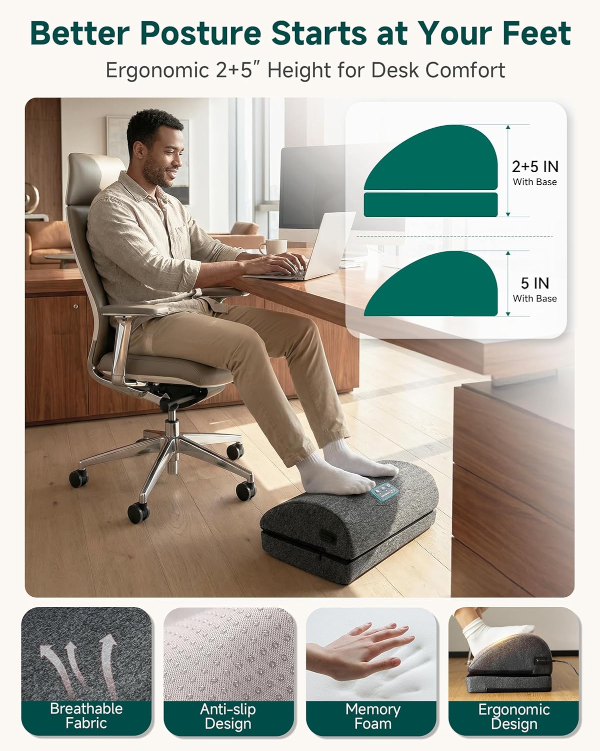 Footrest Massager with Adjustable Vibrating Heat