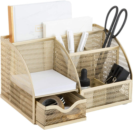 Gold Desk Organizer with Drawer