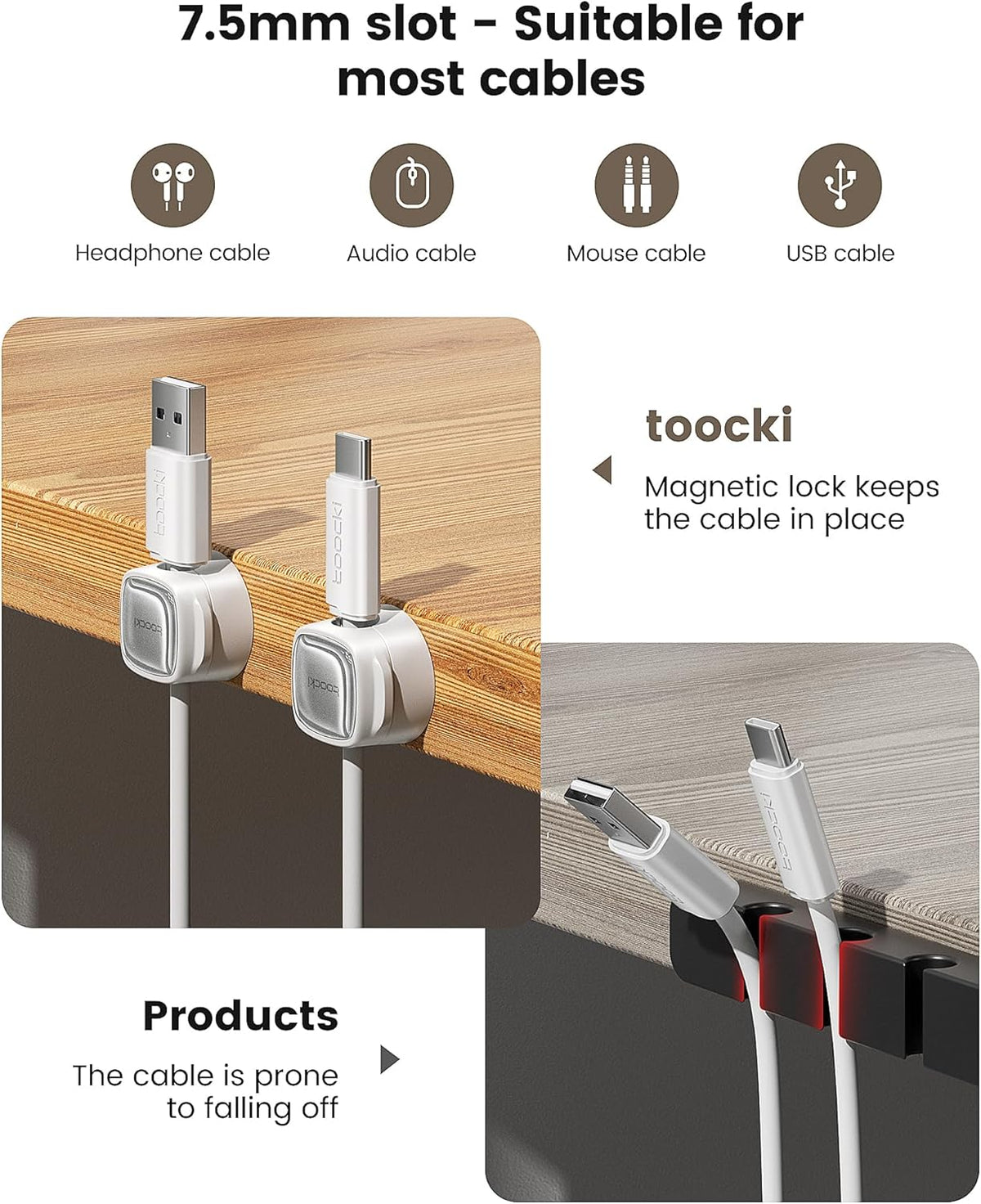 Magnetic Cable Clips, 6 Pack