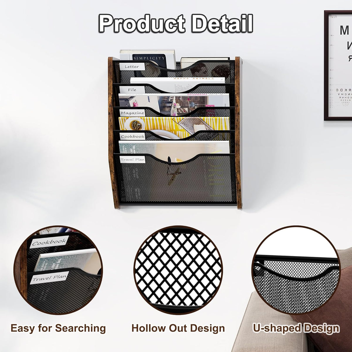 Wall File Organizer, 5 Tier Mesh Mail Organizer Wall Mounted