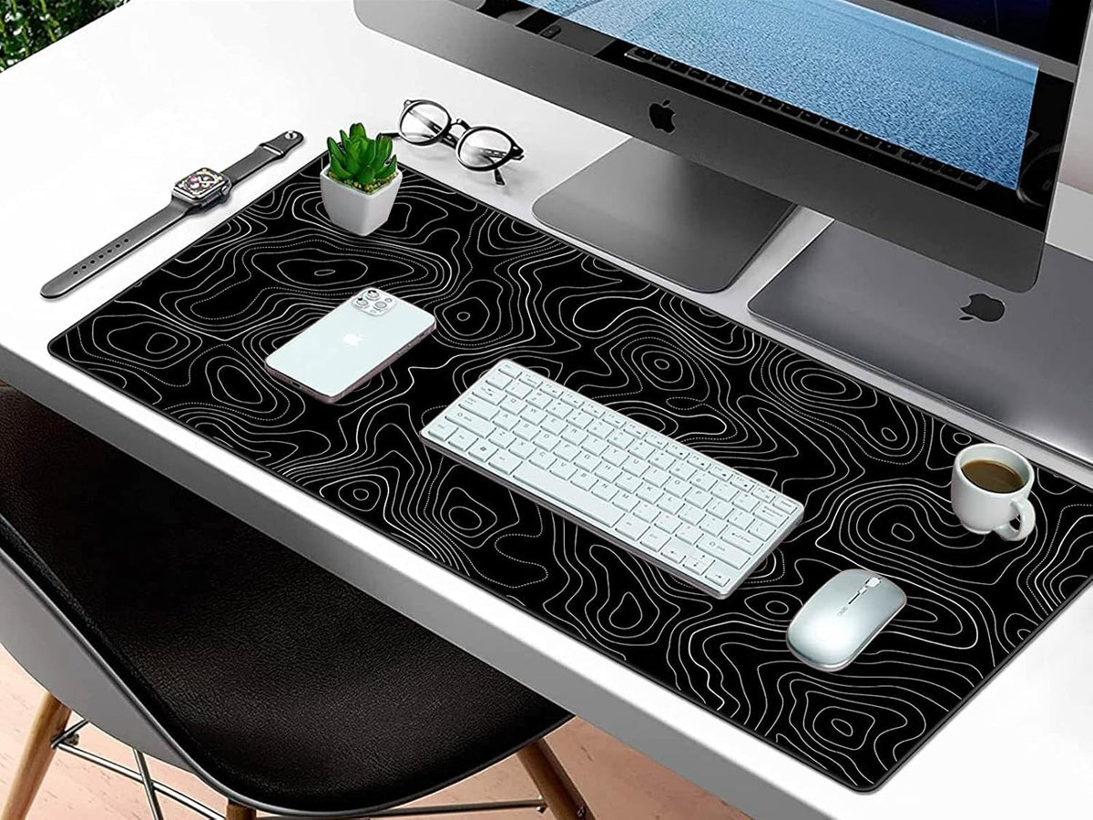 Extra Large Gaming Mouse Pad with Black Topographic