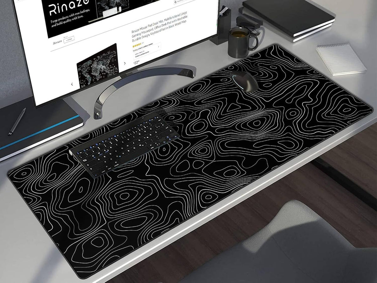 Extra Large Gaming Mouse Pad with Black Topographic