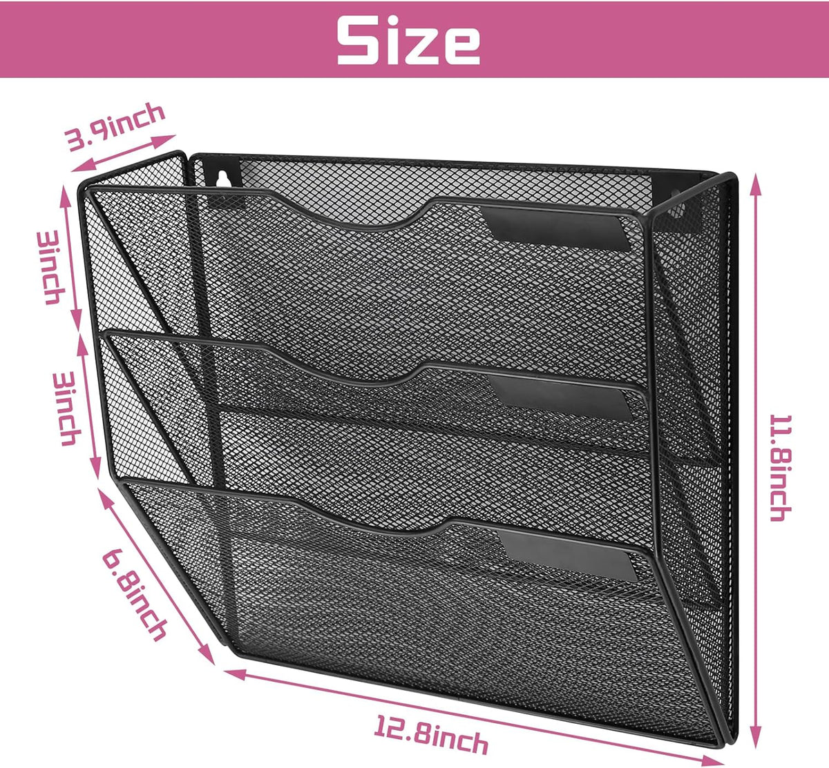 3 Pockets Mesh Wall File Holder Organizer Office Hanging File Folder