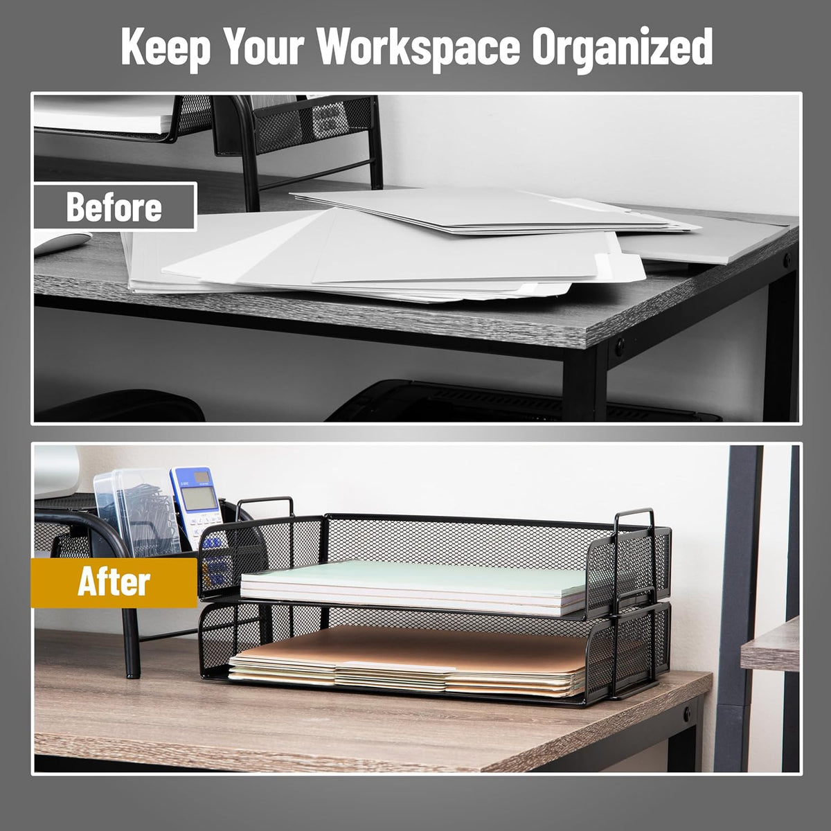 Stackable Paper Tray, Desktop Organizer, 2 Pcs