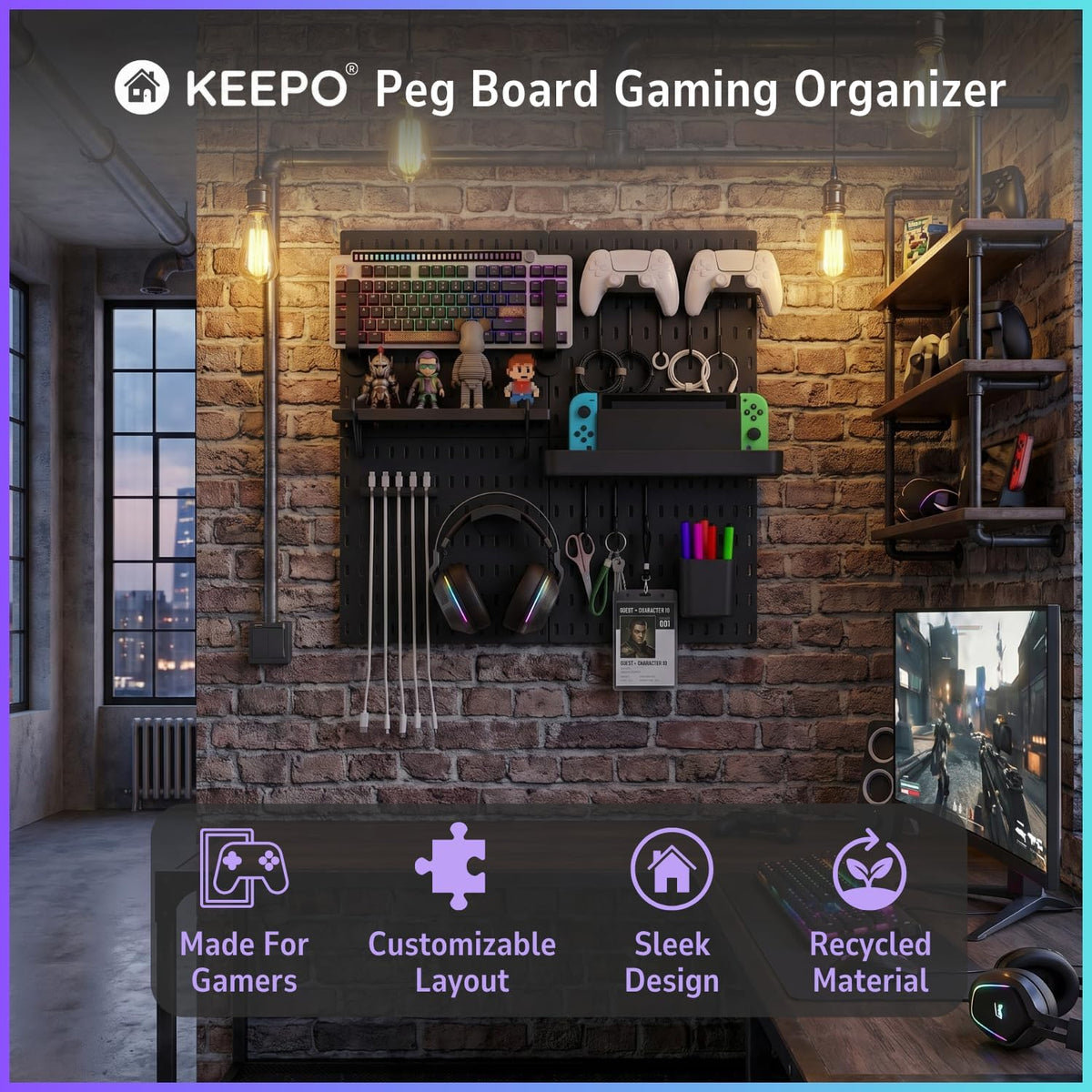 Peg Board Wall Organizer, Black