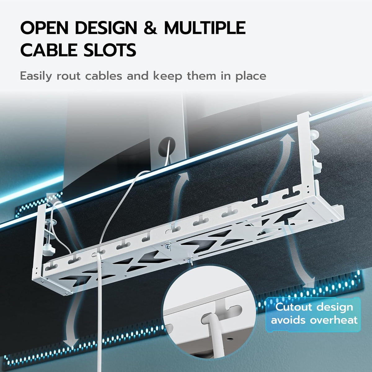17"-28.7" Extendable Under Desk Cable Management Tray with Cable Slots