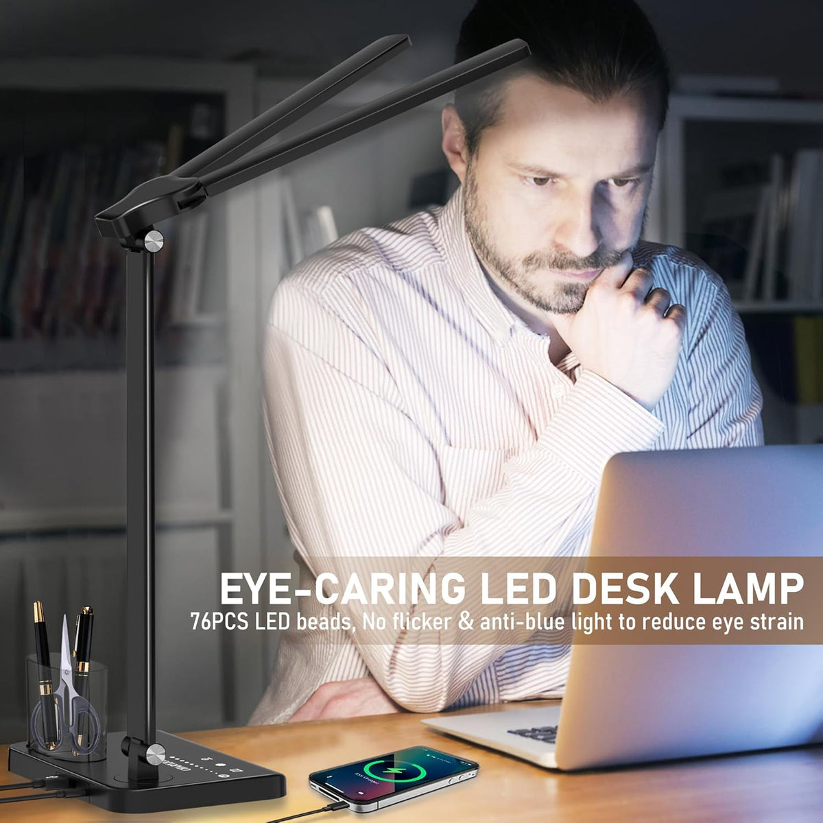 Dimmable LED Desk Lamp with USB Charging Port Bright