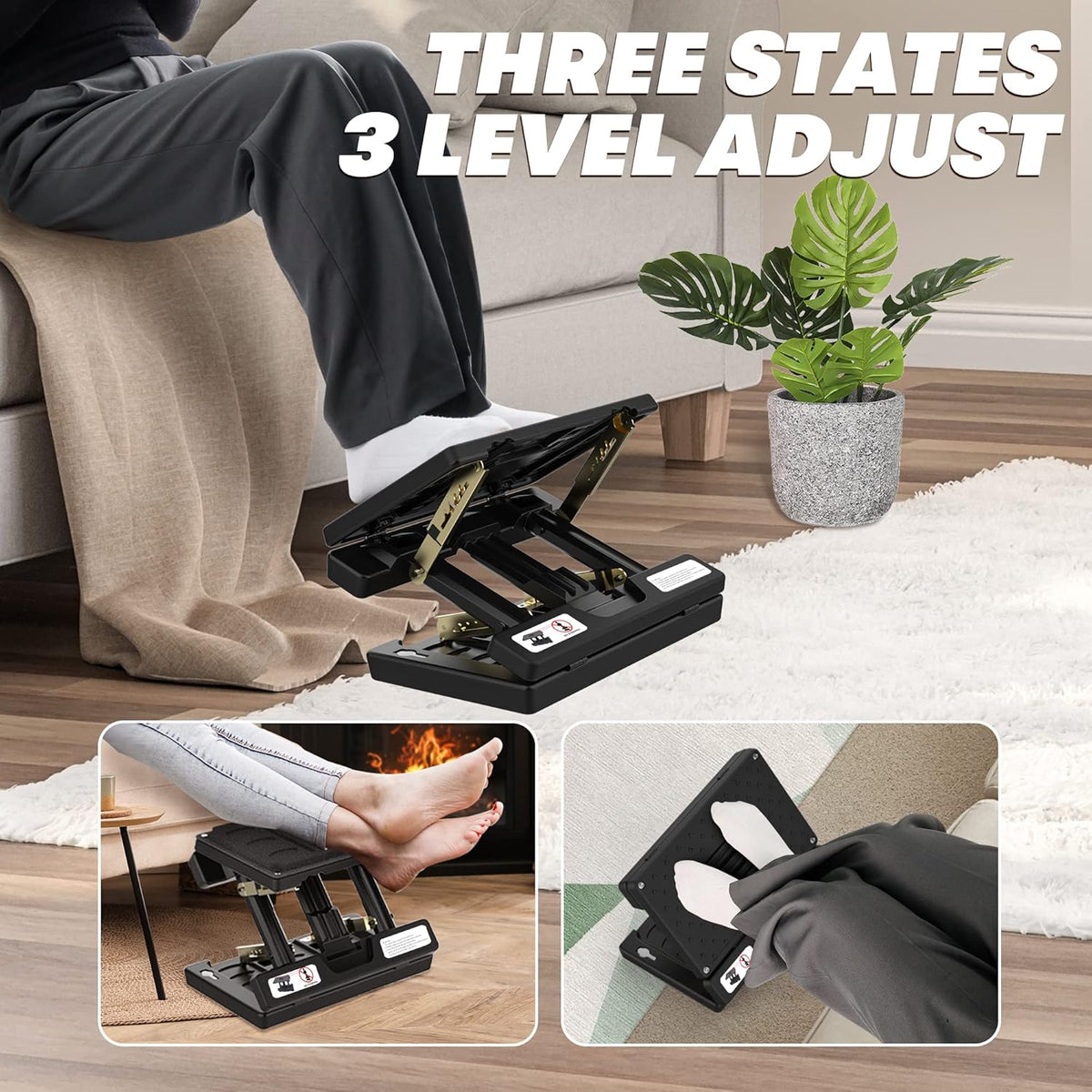 Foot Rest for Under Desk at Work,Height Adjustable footrest,with Massage Roller and Soft Pad,Foldable,Ergonomic,for Car,Office,Computer,Gaming,Adjustable Metal Frame,All-Season Use(Grey)