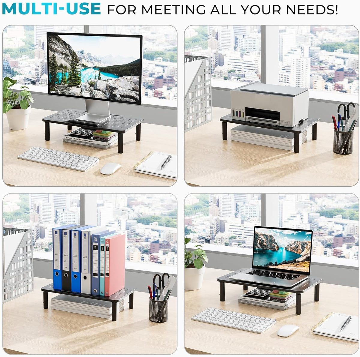 Monitor Stand Height Adjustable Metal Riser with Pen Holder, 2 Pack